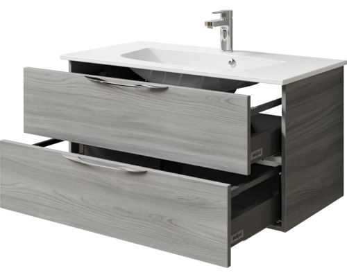 Meuble-lavabo avec deux tiroirs, meuble sous-lavabo avec lavabo et robinetterie