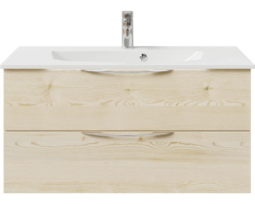 Meuble sous-lavabo avec deux tiroirs, lavabo et robinet