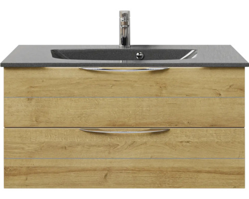 Meuble sous-lavabo avec deux tiroirs, lavabo et robinet