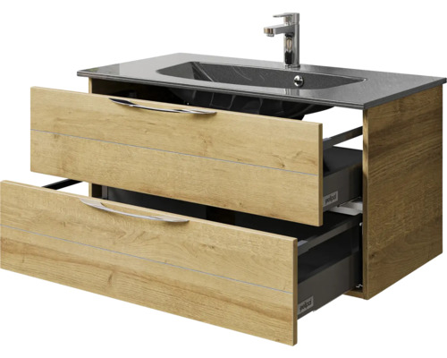 Meuble sous-vasque avec deux tiroirs, vasque et robinetterie