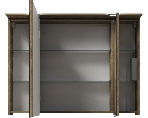 Armoire de toilette avec trois portes et étagères en verre