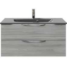 Meuble sous-vasque avec deux tiroirs, lavabo et robinet
