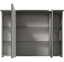 Armoire de toilette ouverte avec étagères en verre
