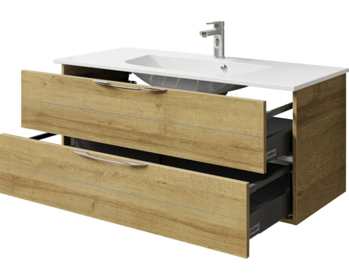 Meuble sous-lavabo avec deux tiroirs et robinetterie