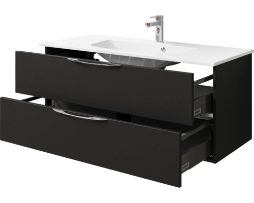 Meuble sous-vasque avec deux tiroirs, lavabo en céramique et robinet