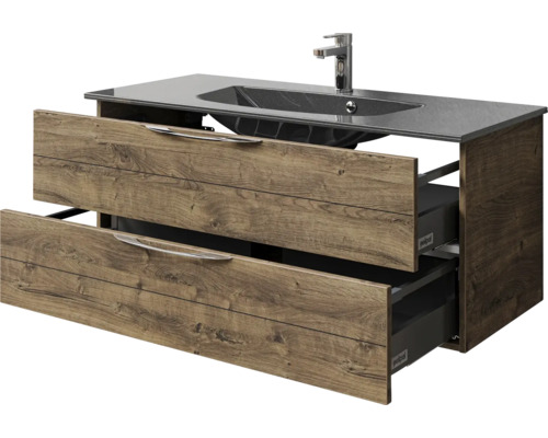 Waschtischunterschrank mit zwei Schubladen und Aufsatzwaschbecken