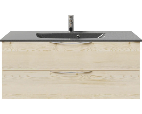 Meuble sous-lavabo avec deux tiroirs, plan de toilette et robinet