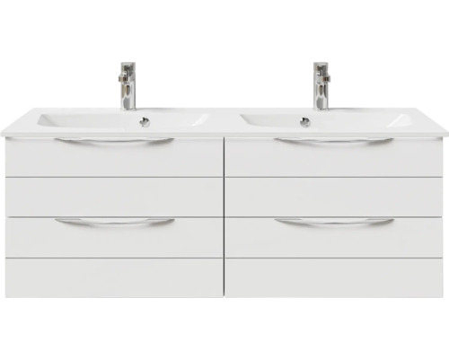 Meuble double vasque avec six tiroirs et deux robinets