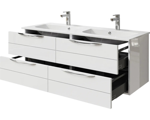 Meuble sous-lavabo avec deux lavabos et quatre tiroirs