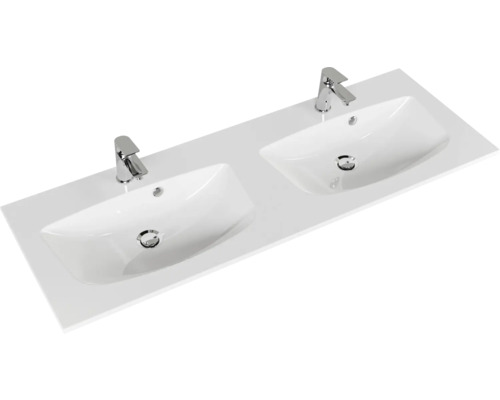 Doppelwaschtisch mit zwei Becken und Armaturen