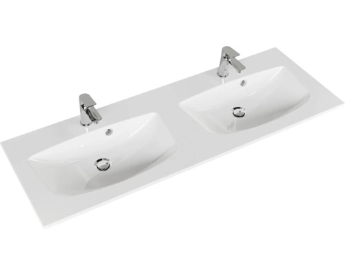 Doppelwaschtisch mit zwei Becken und Armaturen