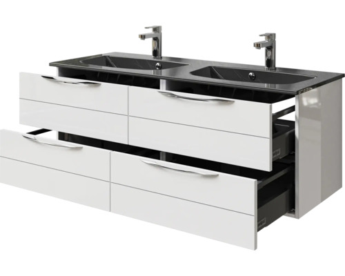 Meuble sous-vasque avec deux lavabos et tiroirs