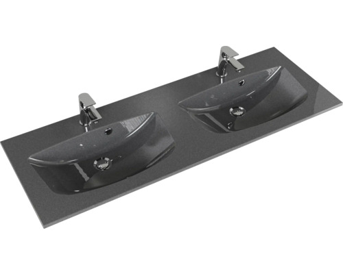 Plan de toilette avec deux vasques à poser et robinetteries