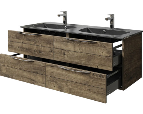 Meuble sous-vasque double aspect bois avec tiroirs pour salle de bain