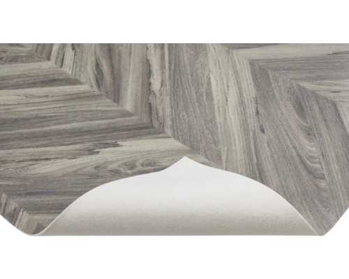 Vinylboden im Fischgrätenmuster mit weisser Rückseite