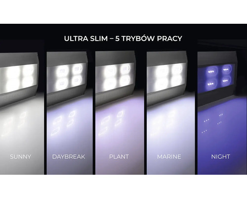 Lampe d''aquarium avec différents réglages d''éclairage pour différents moments de la journée et différentes plantes