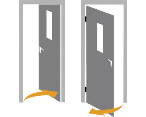 Tür mit Sichtfenster und Öffnungsrichtung