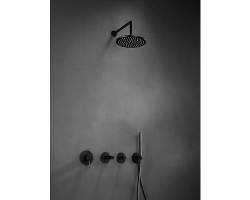 Système de douche avec pomme de tête, douchette à main et robinetterie pour montage mural