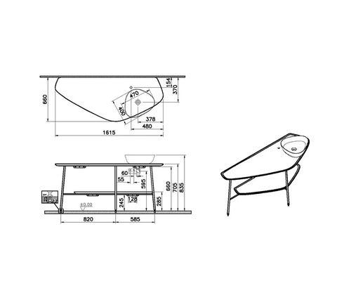 Schéma technique d''un meuble-lavabo avec dimensions