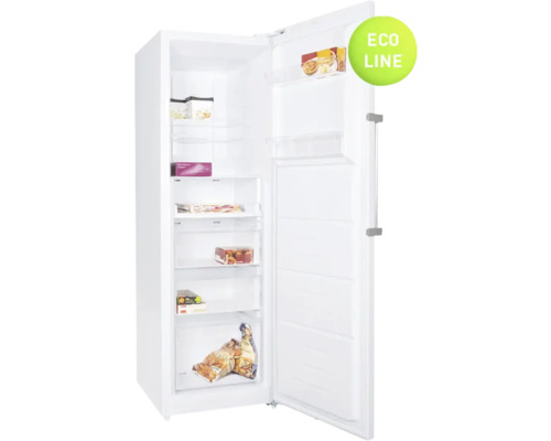 Congélateur avec porte ouverte et quelques aliments à l''intérieur