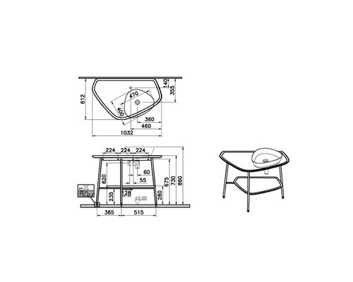 Dessin technique d''une vasque avec indications de dimensions