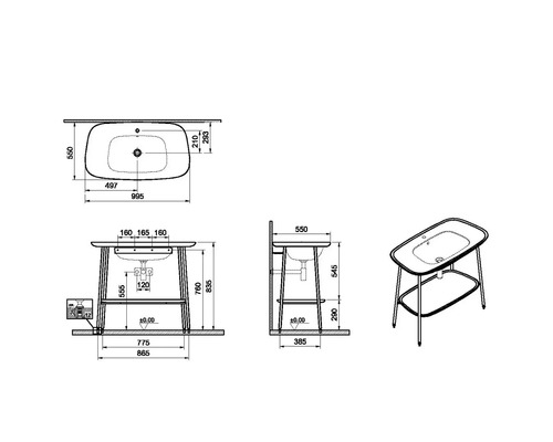 Schéma technique d''un lavabo avec dimensions