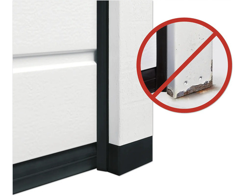 Bild zeigt eine Garagentorabdichtung mit einem Symbol, das Rost vermeidet.