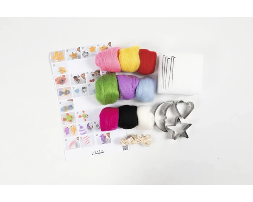 Filz-Bastelset mit Anleitung, Filzwolle, Nadeln und Ausstechformen