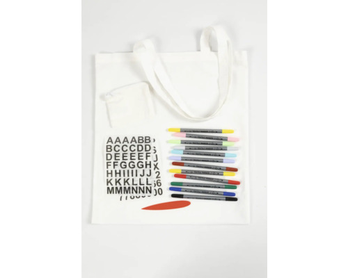 Stofftasche mit Buchstaben, Textilstiften und Tasche zum Bemalen