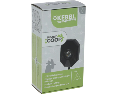 Verpackung einer LED Stallbeleuchtung von Kerbl Hobbyfarming für den Hühnerstall Smart Coop