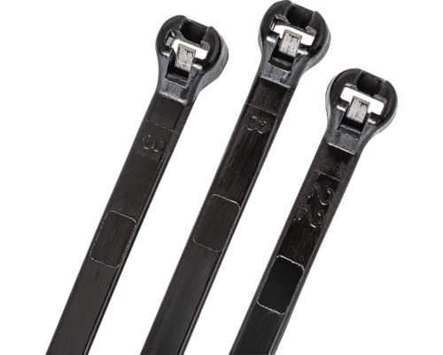 Drei schwarze Kabelbinder