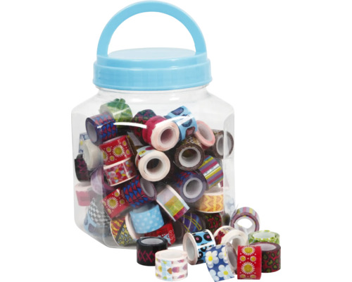 Set de rubans décoratifs dans un récipient avec poignée