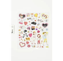 Aufkleberbogen mit Mädchenmotiven, Accessoires und Herzen