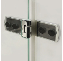 Vue détaillée d''une porte de cabine de douche avec charnière en métal