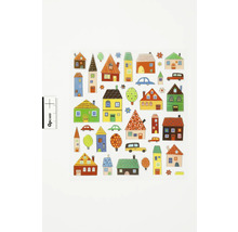 Aufkleberbogen mit Häusern, Bäumen und Autos