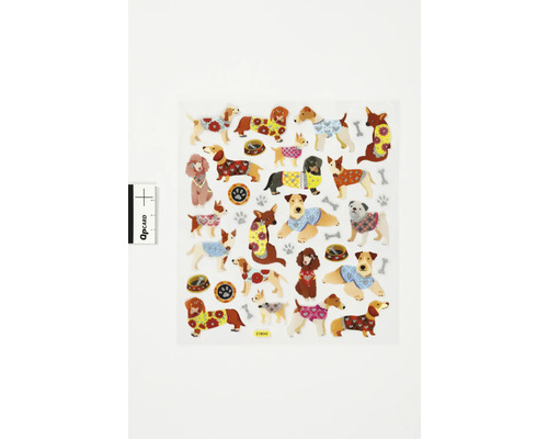 Aufkleberbogen mit verschiedenen Hunderassen und Hundemotiven