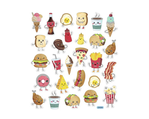Aufkleber mit verschiedenen lustigen Fast-Food-Motiven.
