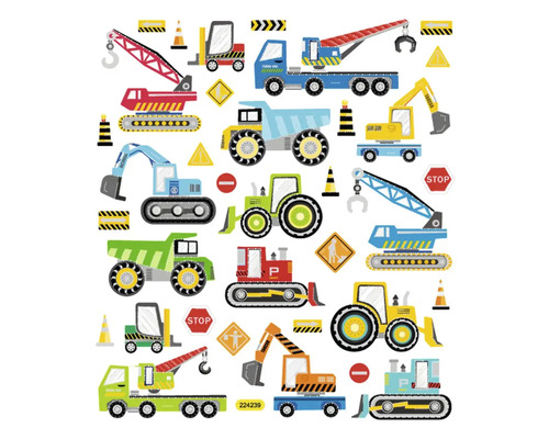 Aufkleberbogen mit verschiedenen Bau- und Baufahrzeugmotiven