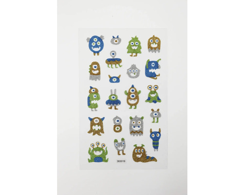 Aufkleberbogen mit Glitzer-Monster-Motiven