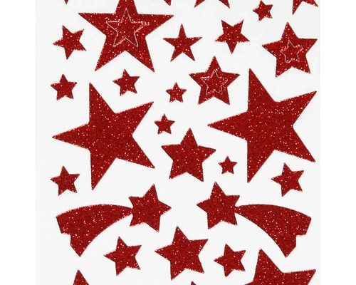 Glitzernde rote Sternenaufkleber in verschiedenen Größen