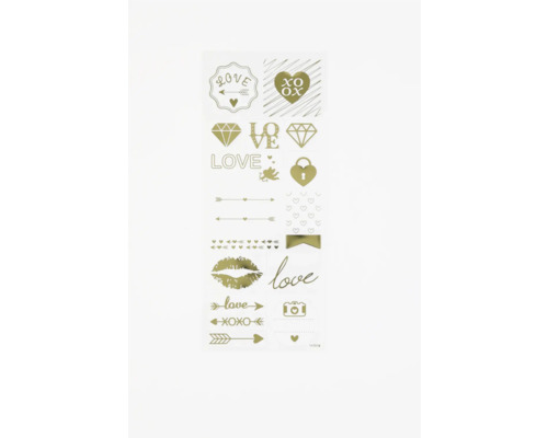 Aufkleberbogen mit verschiedenen Motiven zum Thema Liebe