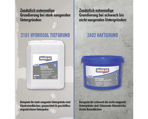 Primaire d''adhérence et primaire d''accrochage Modulan pour différents supports en bidons de 5 litres