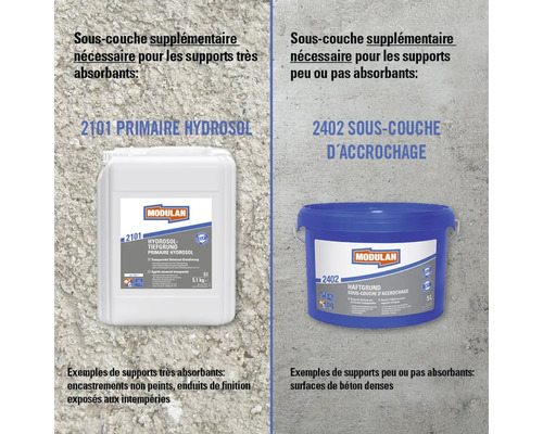 Primaire d''adhérence et primaire d''accrochage Modulan pour différents supports