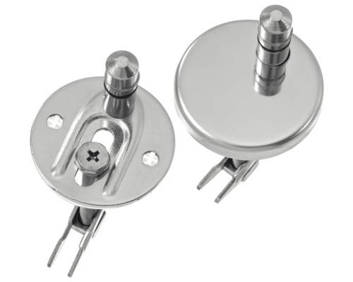 Zwei WC-Sitzbefestigungen aus Metall