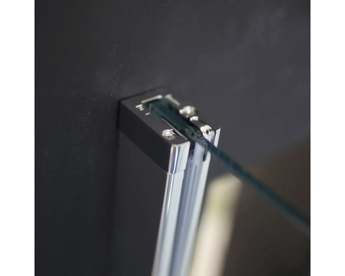 Vue détaillée du support de cabine de douche avec verre