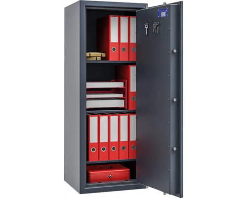 Coffre-fort ouvert avec contenu rouge pour le stockage sécurisé de documents et d''objets de valeur