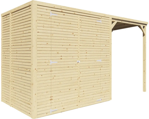 Abri de jardin en bois avec double porte et annexe