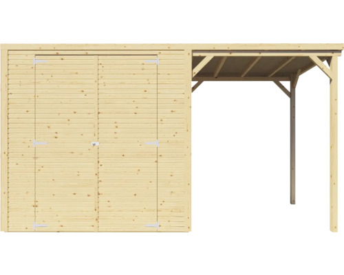 Abri de jardin en bois avec double porte et carport