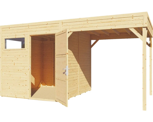 Abri de jardin en bois avec double porte et auvent