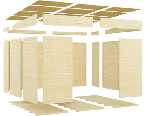 Plan en éclaté d''un abri de jardin en bois